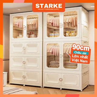 [Tối đa 90cm] STARKE Tủ Quần Áo Gấp Gọn Có Ngăn Treo Trẻ Em, Đựng Đồ Đa Năng Thông Minh, Tháo Lắp Dễ Dàng, Nhựa PP