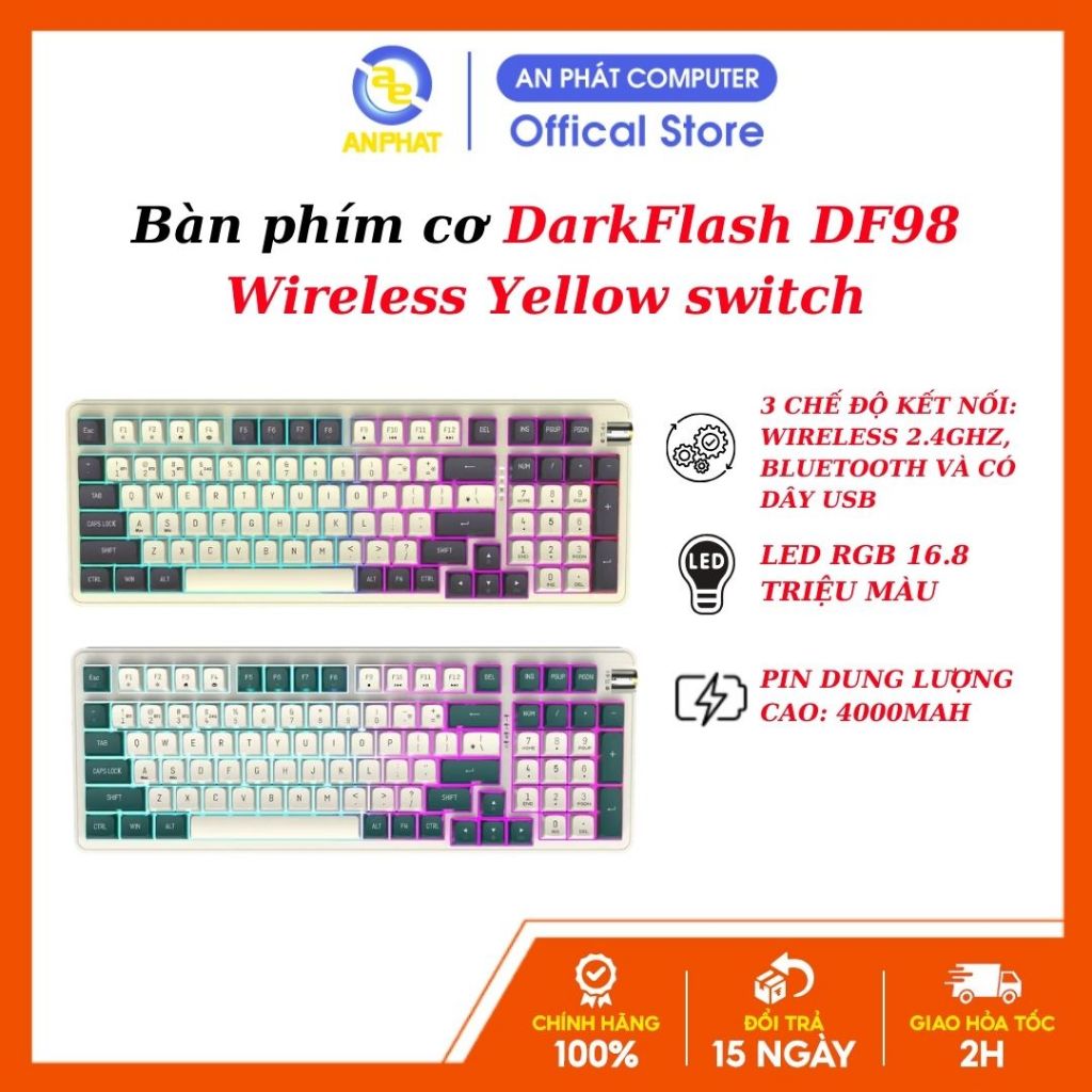 [BH 12 Tháng] Bàn phím cơ DarkFlash DF98 Twilight Wireless Yellow switch - Bh 12 tháng