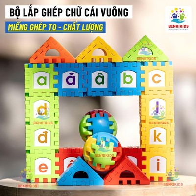 Đồ Chơi Xếp Hình Xây Dựng Bằng Nhựa Benrikids Miếng Ghép To Có Dán Decal Chữ Cái Cho Bé Vừa Chơi Vừa Học