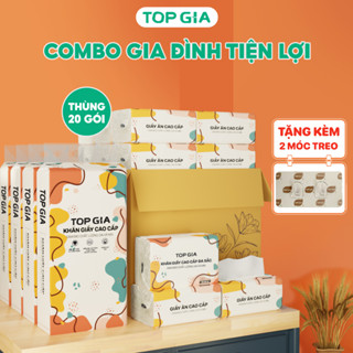 [Combo gia đình tiện lợi] Thùng 20 gói giấy ăn và 4 bịch giấy rút cao cấp TopGia mềm mịn, thấm hút