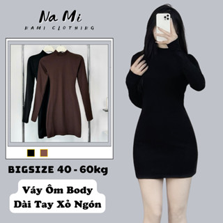Váy ôm body dài tay xỏ ngón cổ 3 phân dáng ngắn chất thun Cotton NaMi, Đầm thun Cotton dài tay xỏ ngón 361