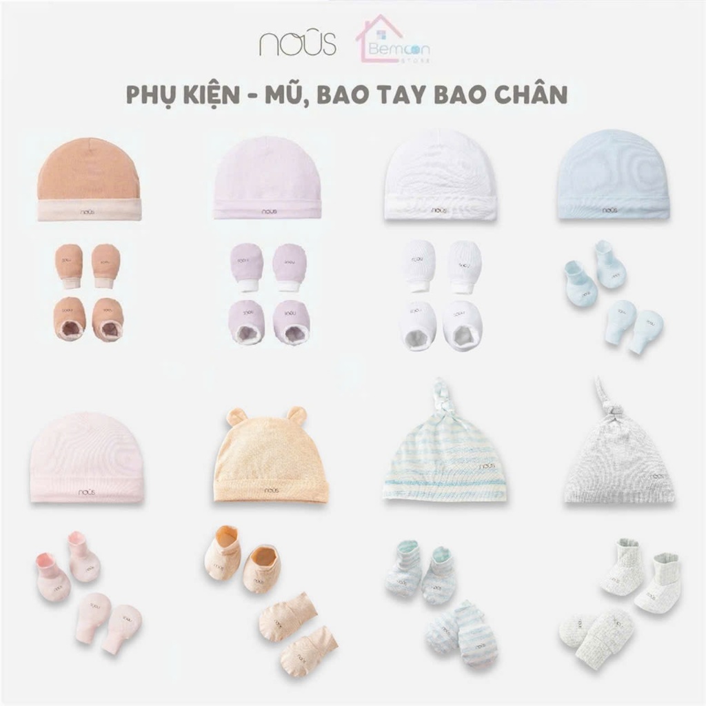[FULL] Phụ kiện sơ sinh Nous - 1 đôi bao tay bao chân / 1 mũ sơ sinh Nous (newborn / sơ sinh / NB)