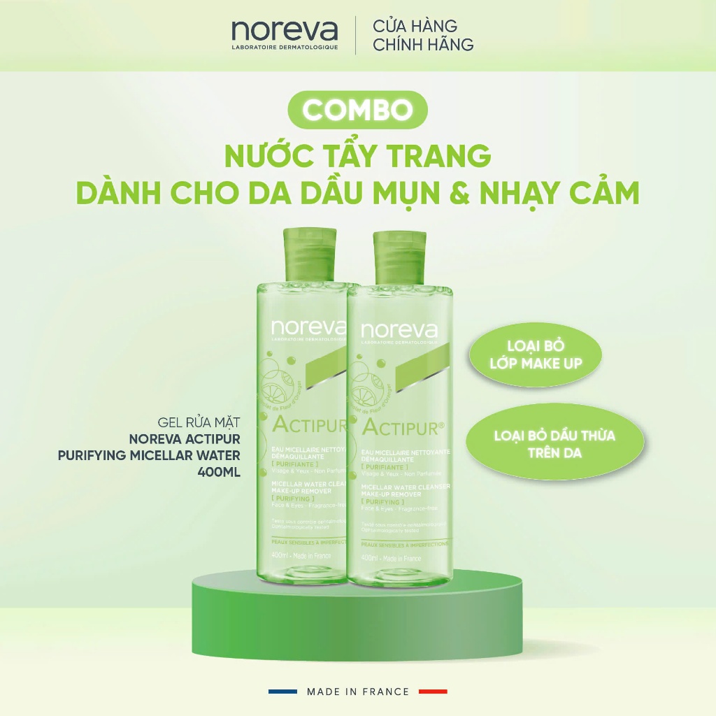 Combo 2 Nước Tẩy Trang NOREVA ACTIPUR PURIFYING MICELLAR WATER 400 ML