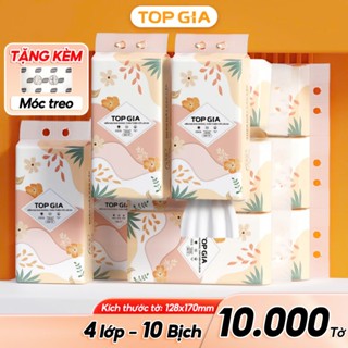 (Mẫu Mới) Khăn giấy gấu trúc Top Gia Tiểu Hạ 10 bịch, giấy vệ sinh treo tường 1000 tờ 4 lớp