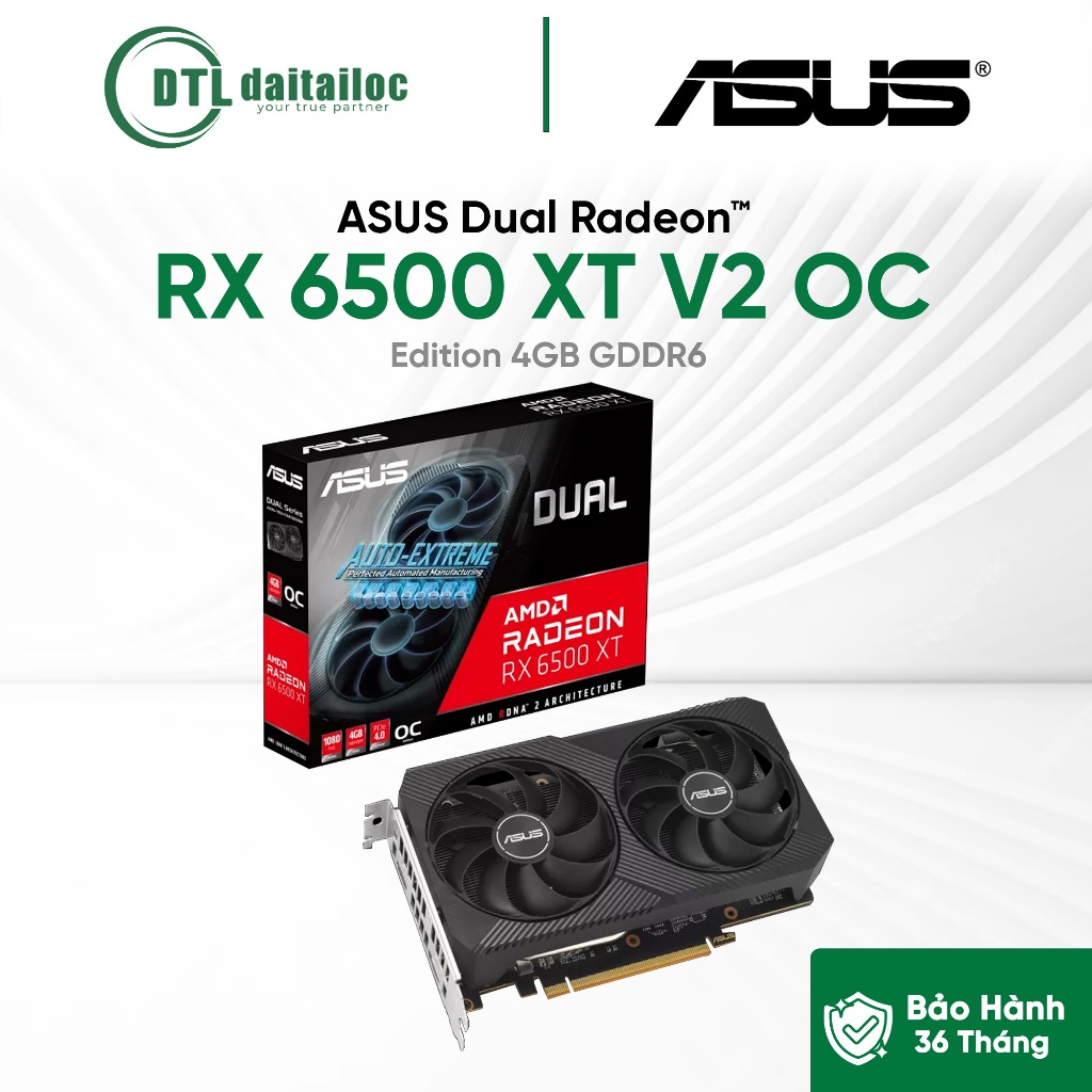 VGA Card Màn Hình ASUS Dual Radeon™ RX 6500 XT V2 OC Edition 4GB GDDR6 | Chính Hãng | Bảo hành 36 th