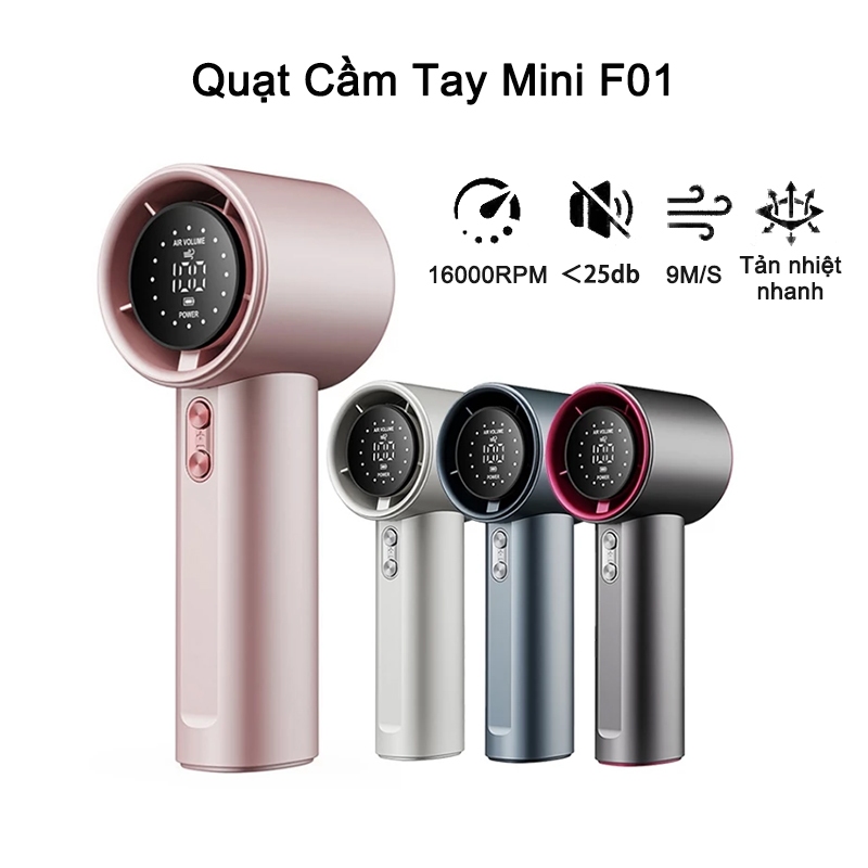 Quạt Cầm Tay Mini F01 có màn hình kỹ thuật số LED Có Thể Sạc Lại Cầm Tay di động gió mạnh