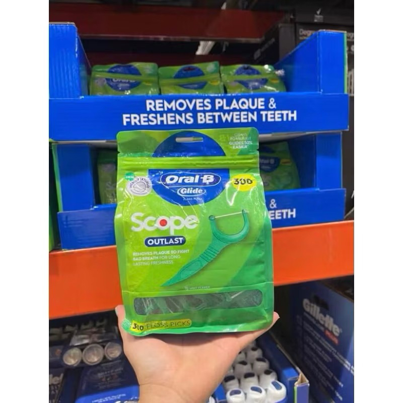 Tăm Chỉ Nha Khoa Oral-B Glide Scope Outlast ( Túi 300 tăm ) Hàng Mỹ - Hãng Đổi Mẫu Mới Nhất Túi Zip
