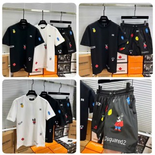 Bộ Quần Áo Nam DSQ Nam -  Đồ Bộ Nam Cộc Tay ICON DSQ Hoạ Tiết Chất Vải Cotton Cao Cấp Co Dãn 2 màu đen Trắng