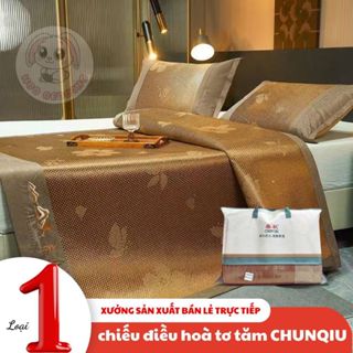 (BỘ 3 MÓN ) Chiếu mây điều hòa lót lụa Chunqiu cao cấp - chiếu lụa tơ tằm -  kèm 2 vỏ gối lụa điều hoà chunqiu