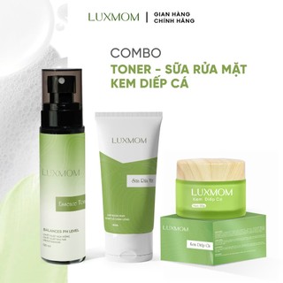  Bộ dưỡng da Luxmom gồm Toner + Sữa rửa mặt + Kem diếp cá - Giúp giảm mụn mờ thâm - Hàng chính hãng Luxmom 