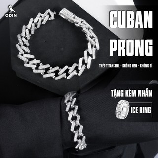  Vòng tay ODIN Ice Cuban PRONG đính đá CZ bản 12mm Thép Titan 316L Bền bỉ Kháng nước Tặng kèm nhẫn Ice 