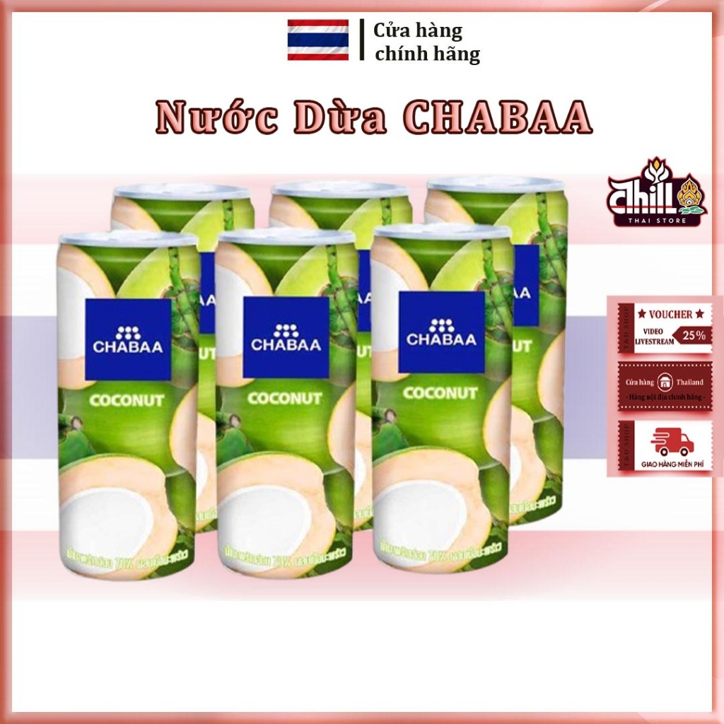 [6LON] Nước dừa non CHABAA Thái Lan 230ml
