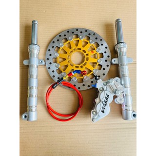 Combo Dàn Chân Trước (5 món) Phuộc Phay Bạc, Pát Heo size 267mm ,Heo Frando 4 pis ,Đĩa size 267mm ,dây dầu bấm