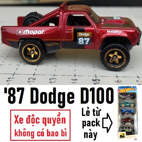 Mô hình xe địa hình off-road bán tải Hot Wheels 1987 '87 Dodge D100