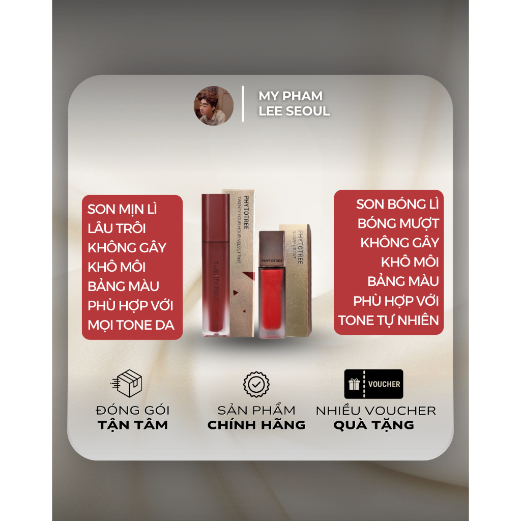 [MẪU MỚI/ HÀNG CHÍNH HÃNG] CHÍNH HÃNG MẪU MỚI] Son Kem Lì PHYTOTREE TWENTY FOUR HOUR VELVET TINT/ GL