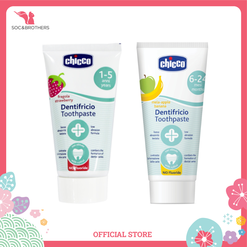 Kem đánh răng Chicco cho bé vị chuối, dâu 12m+