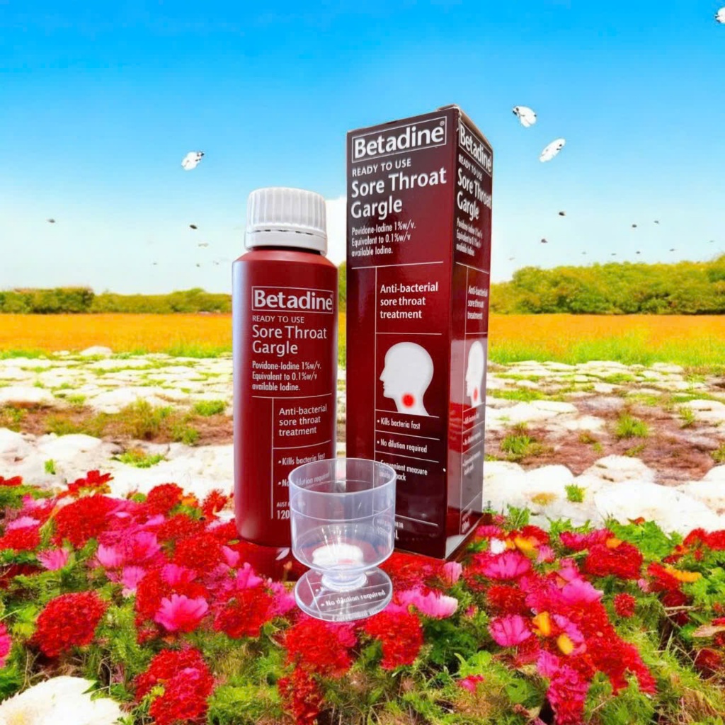 Nước súc họng diệt khuẩn Betadine Úc 120ml – Hỗ trợ giảm viêm họng, đau rát cổ, sát khuẩn vòm họng h