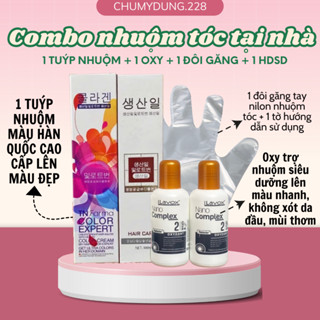 Combo nhuộm tóc đầy đủ màu tặng kèm oxy, găng tay, hướng dẫn dụng (nâu tây nâu kiwi xanh đen than chi) màu nào cũng có