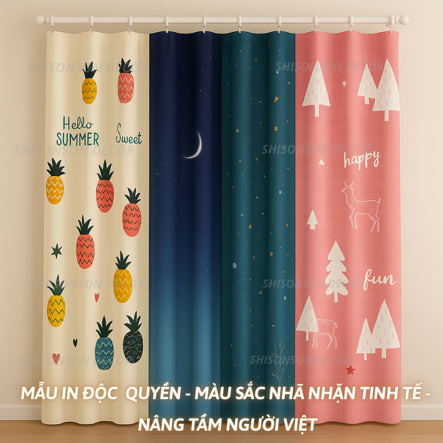 Rèm che gác trọ, rèm ngăn phòng ngủ, rèm cửa sổ sử dụng móc treo cản sáng, mẫu độc quyền Shisonson Decor