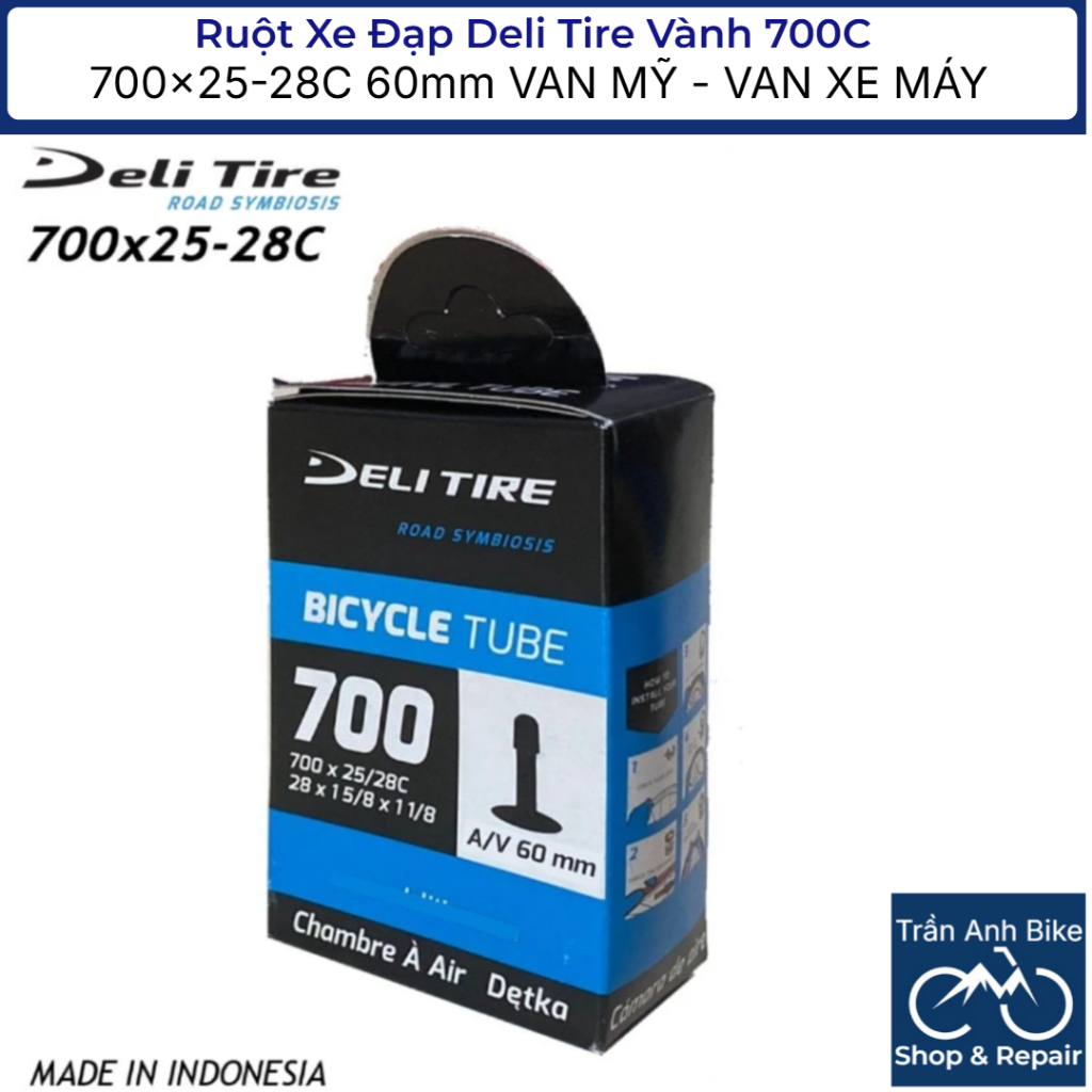 Săm Ruột Xe Đạp Deli Tire 700x25-28C 60mm VAN MỸ - VAN XE MÁY