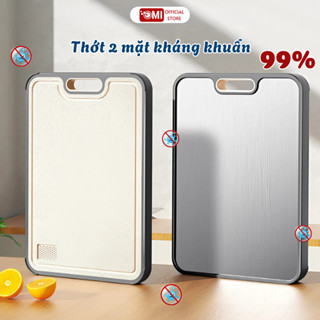 Thớt kháng khuẩn cao cấp sử dụng 2 mặt 1 mặt inox 304,1 mặt ABS lúa mạch không lo ẩm mốc an toàn cho sức khỏe