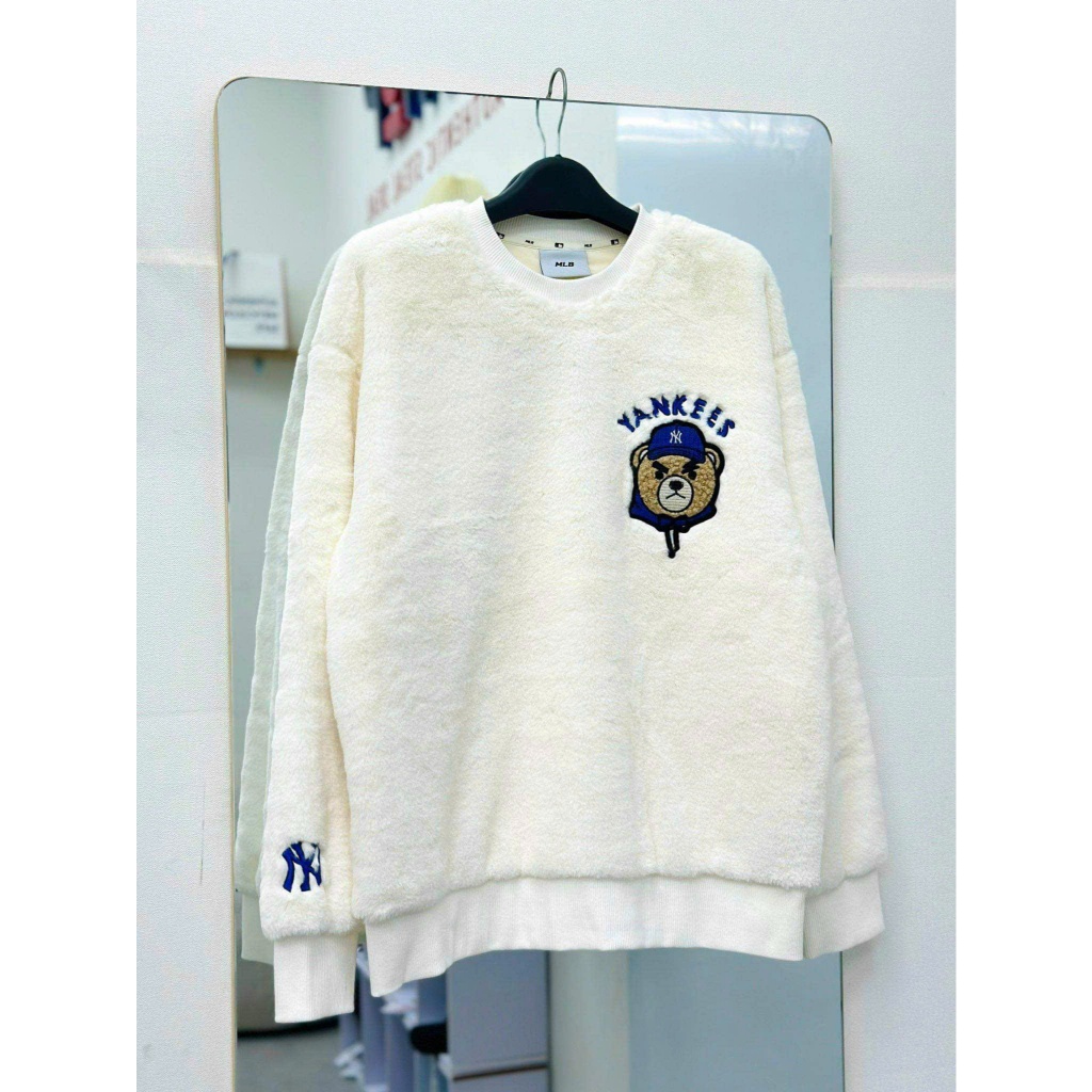 [Chính Hãng] Áo Sweater M - l - b Lông Logo Ny - White - Code: 3AMTEC616