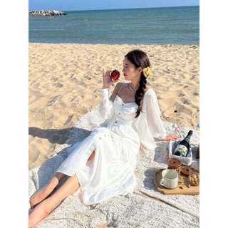 Đầm HAILEY - Đầm midi hai dây nút gỗ