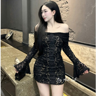 váy body trễ vai,váy ren trễ vai tay dài ống loe mặc đi chơi hẹn hò cực sexy gợi cảm C225