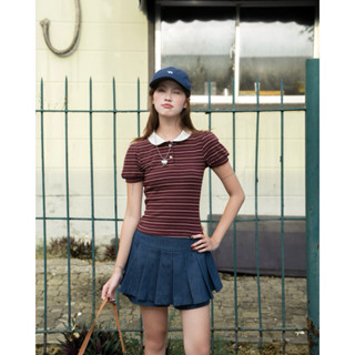 [Hỏa tốc HCM] Áo polo tay bo phồng form ôm nhẹ cổ sen nút trái tim Dori Top - Sibling House