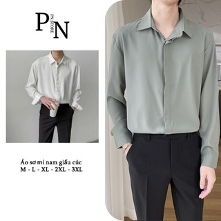Áo sơ mi nam PN STORE công sở form Hàn, lụa mềm chống nhăn, thiết kế giấu cúc SMGC