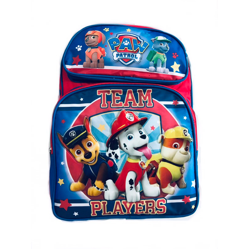 Balo cho học sinh tiểu học Paw Patrol xanh đỏ in nổi.