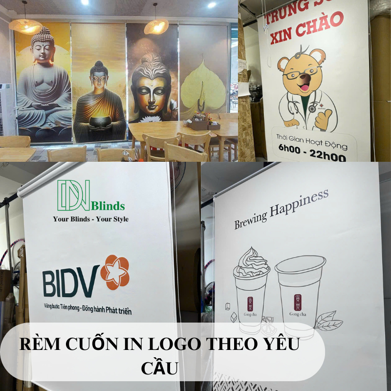 Rèm cuốn in LOGO tên thương hiệu,in tranh theo yêu cầu.