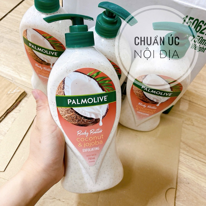 [750ml HSD 2029] Sữa tắm tẩy Tế Bào chết Palmolive Coconut & Jojoba Úc hương dừa, Bơ và dầu jojoba