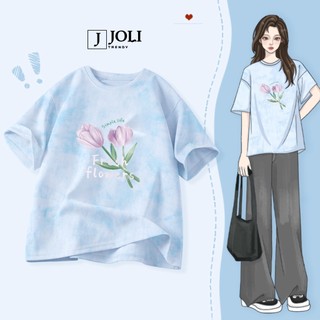 Áo Thun Loang, Áo Phông Nam Nữ Unisex Tay Lỡ By JOLI BST Loang Xanh In Hình Chất Cotton Form Rộng J Joli Trendy