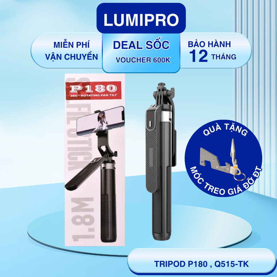 Gậy chụp ảnh P180 - Q515TK  ,Gậy Tự Sướng 4 chân Gập Gọn, Kéo Dài 1m7, Kèm Remote Chụp Hình, Quay Vi