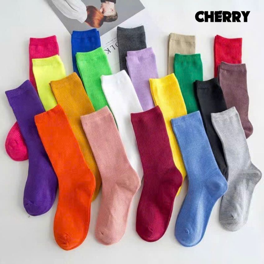 Tất cổ cao nam nữ, tất nữ nam nhún chất liệu cotton mềm thoáng mát dễ phối đồ- Cherry Shop
