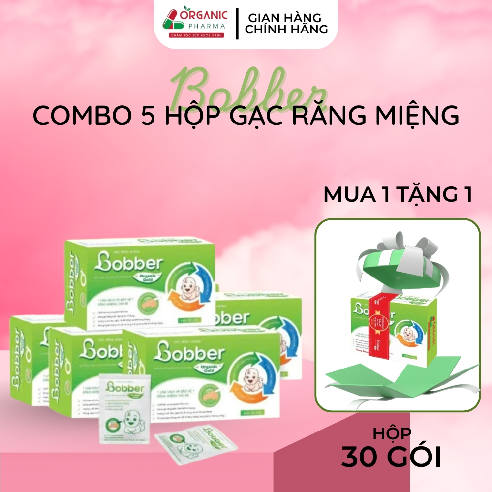 Combo 5 hộp Gạc Răng Miệng Bobber Organic Gold, làm sạch, hết nấm lưỡi, bảo vệ lưỡi cho bé