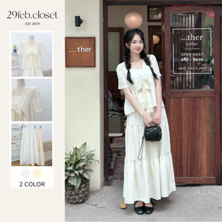 [KÈM ÁO QUÂY] Set Áo Váy Babydoll Nữ Tay Ngắn Cổ Tim Buộc Nơ Xinh Xắn, Áo Kiểu Nữ Mùa Hè Đi Biển - 29feb.closet - A543