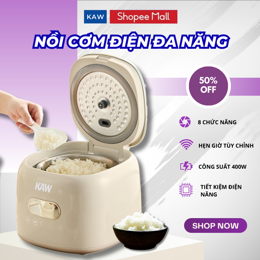 Nồi cơm cảm ứng đa năng KAW công suất 400W sử dụng dễ dàng, nồi chống dính, tách đường BH 12 Tháng