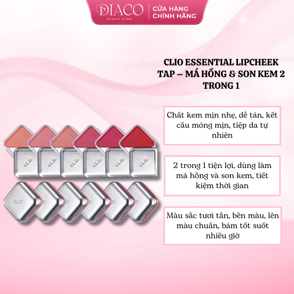 CLIO ESSENTIAL LIPCHEEK TAP – MÁ HỒNG & SON KEM 2 TRONG 1