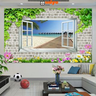   HOẢ TỐC Tranh Decal dán tường họa tiết cửa sổ 3D hiện đại bóc dính dễ dàng - MIYO 