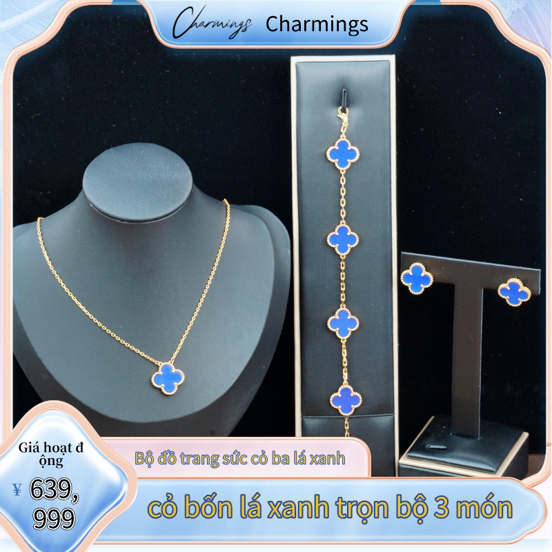 Bộ vòng cỏ 4 lá chất lượng cao sang trọng lấp lánh thanh lịch dành cho nữ