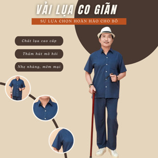 Bộ pijama nam trung niên Thái Khang bộ đồ cho bố mặc nhà vải lụa mềm co giãn BO18