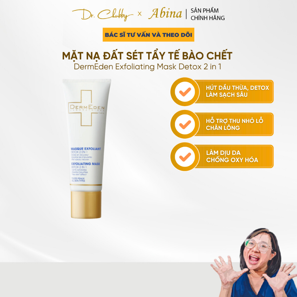 Mặt Nạ Đất Sét Sáng Da DermEden Exfoliating Mask – Detox 2in1 (50ml) Dr Chubby