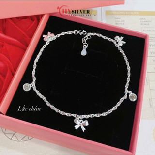 Lắc chân bạc nữ CHY SILVER xoắn kép charm nơ mix đá bạc thật