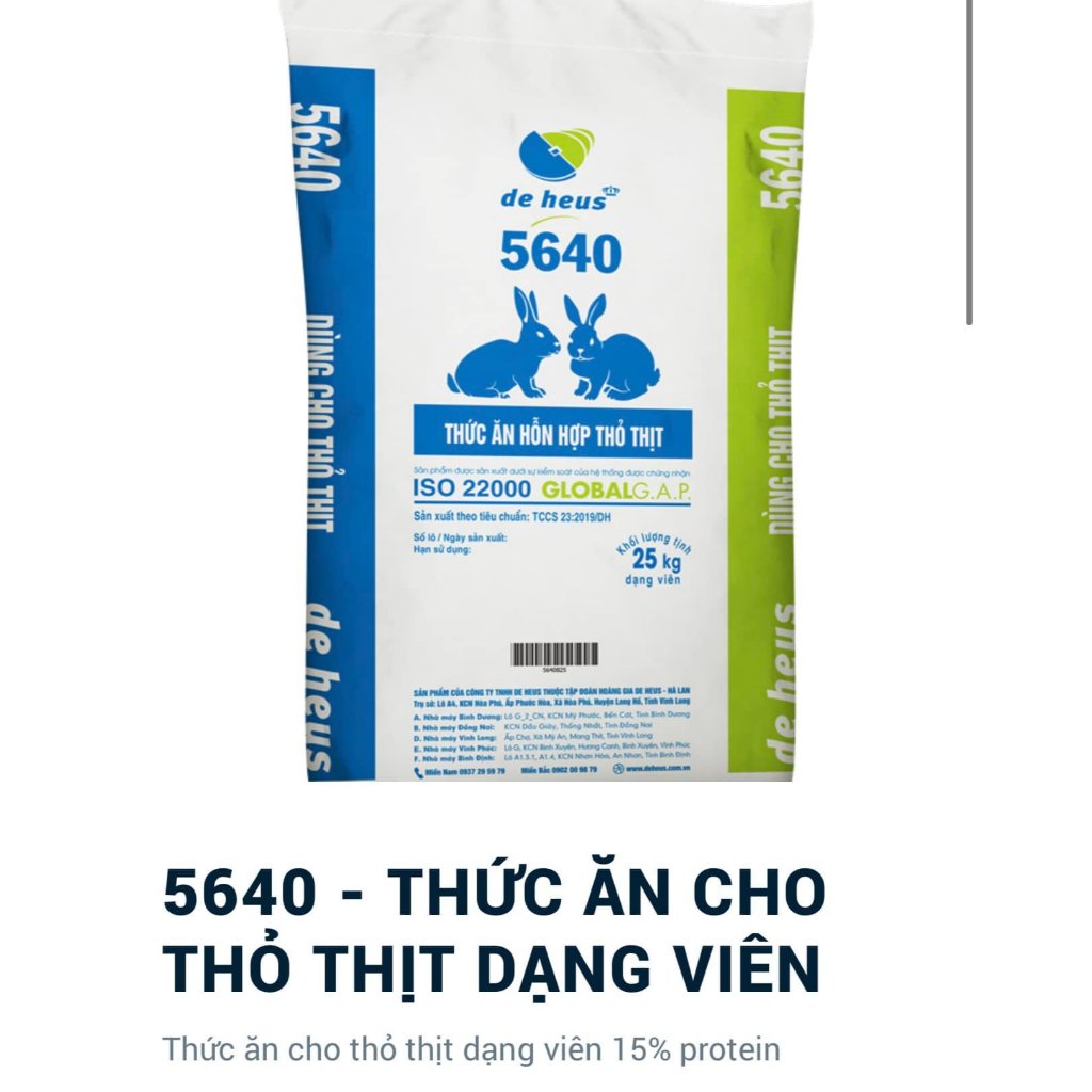 Cám thỏ bọ Deheus bao 25kg