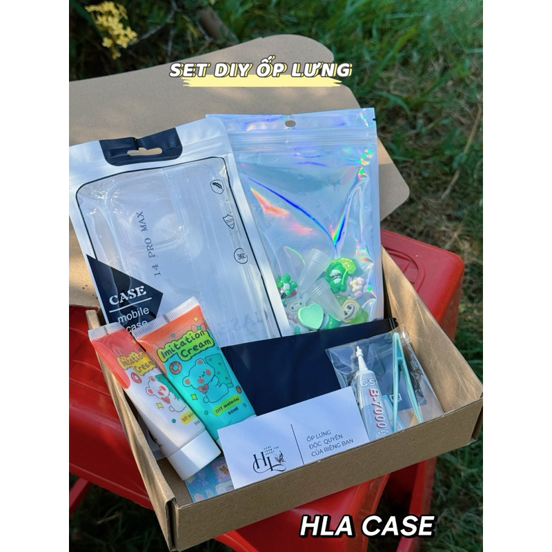 [ Xanh Lá ] Full Set Tự Làm Ốp Lưng Bằng Kem Keo Tại Nhà ( Charm, ốp , kem keo.....)