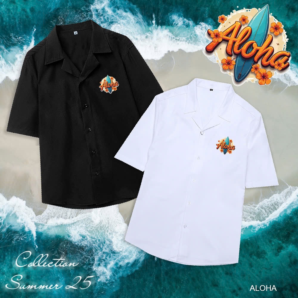 Áo sơ mi Mùa Hè 2025 sơ mi CỔ VEST- "ALOHA" Thời Trang Nam- Nữ, chất liệu Vải Mango, Thoáng mát, thấ