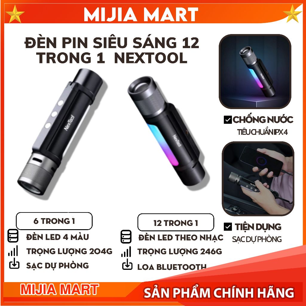 Đèn pin siêu sáng 6 trong 1. Đèn đa năng Nextool, 1000Lm, có sạc dự phòng 2600 Mah