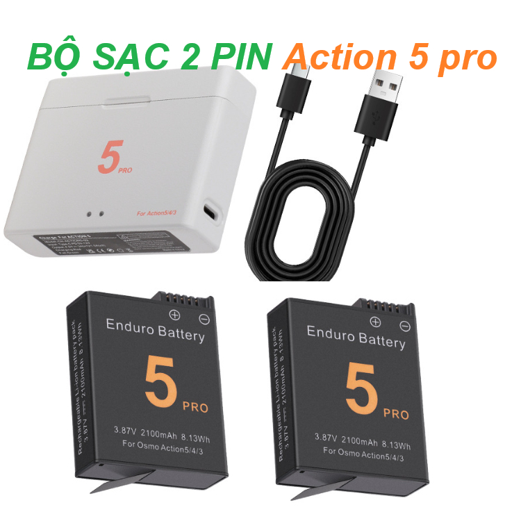 Bộ sạc pin action 5pro sạc 2 pin đồng thời - phụ kiện máy quay hành động action camera DJI 5pro acti